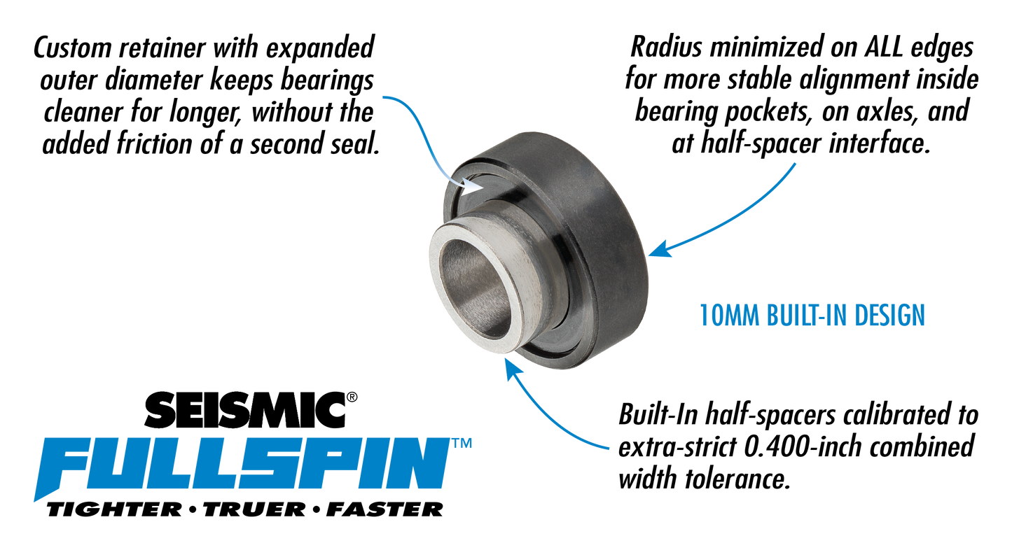 Seismic: Fullspin 10mm XT Steel Built-in Longboard Skateboard Bearings