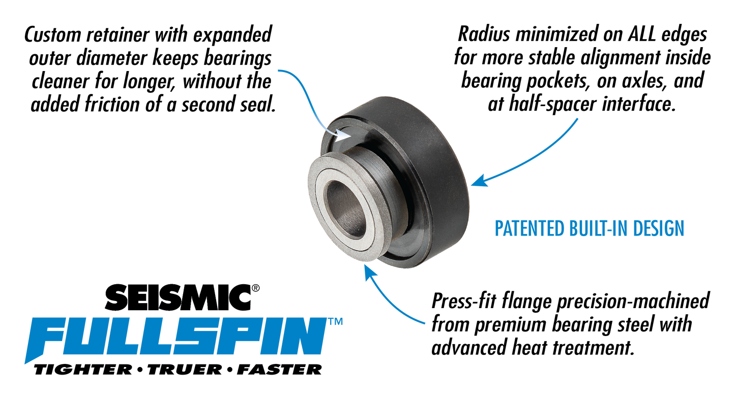 Seismic: Fullspin 7-Ball XT Steel Built-in Longboard Skateboard Bearings