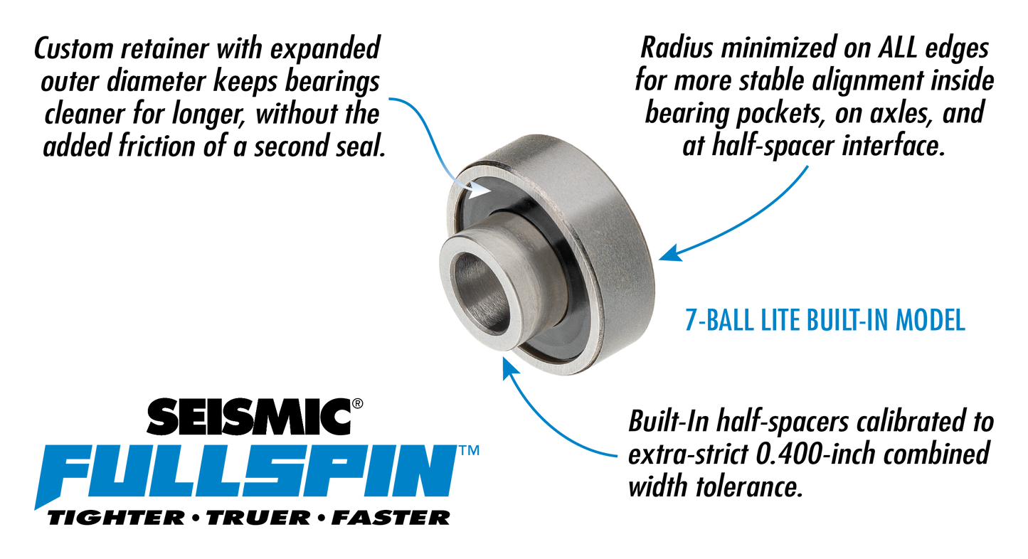 Seismic: Fullspin 7-Ball LITE Built-in Longboard Skateboard Bearings