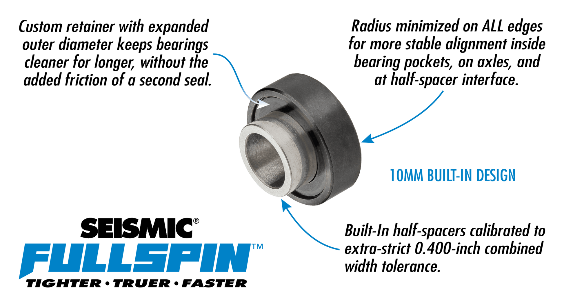 Seismic: Fullspin 10mm XT Ceramic Built - in Longboard Skateboard Bearings - Motion Boardshop