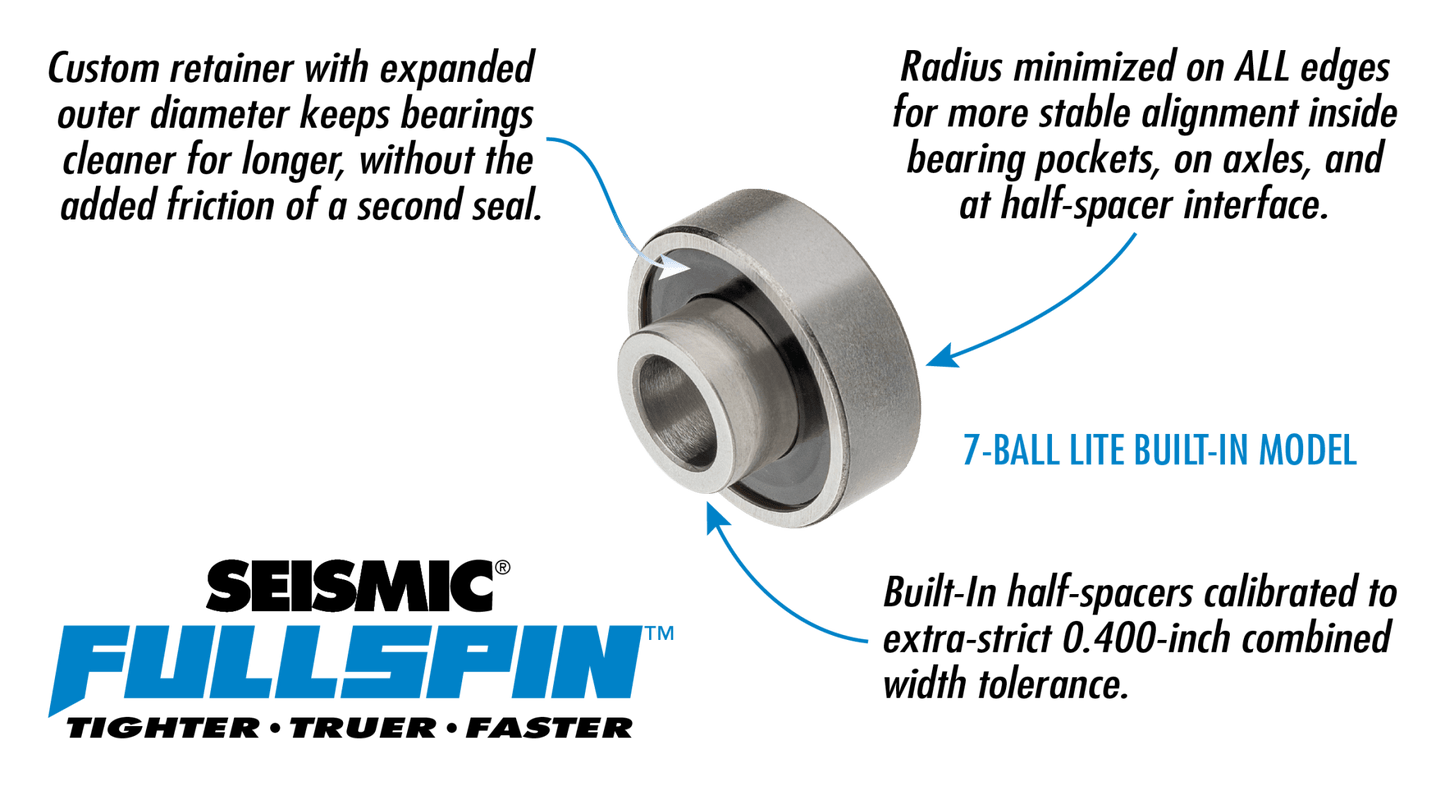 Seismic: Fullspin 7 - Ball LITE Built - in Longboard Skateboard Bearings - Motion Boardshop