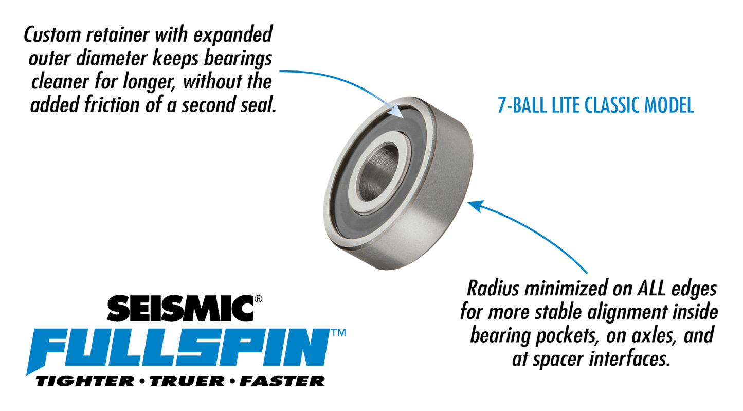 Seismic: Fullspin 7 - Ball LITE Classic Longboard Skateboard Bearings - Motion Boardshop