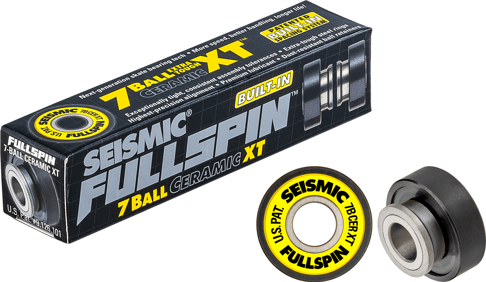 Seismic: Fullspin 7 - Ball XT Ceramic Built - in Longboard Skateboard Bearings - Motion Boardshop